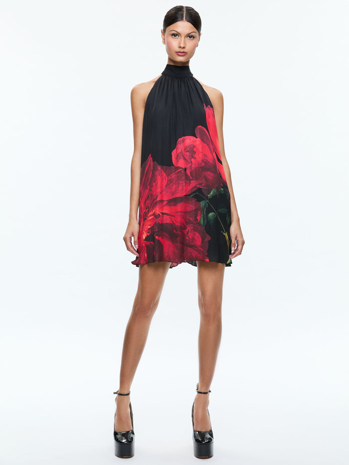 CORINE MINI DRESS - PEONY PETALS BRIGHT RUBY