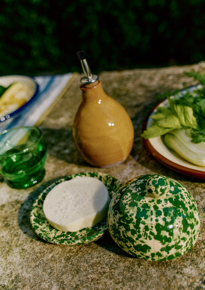 Cortona Splatter Butter Dish | Cream/Leaf