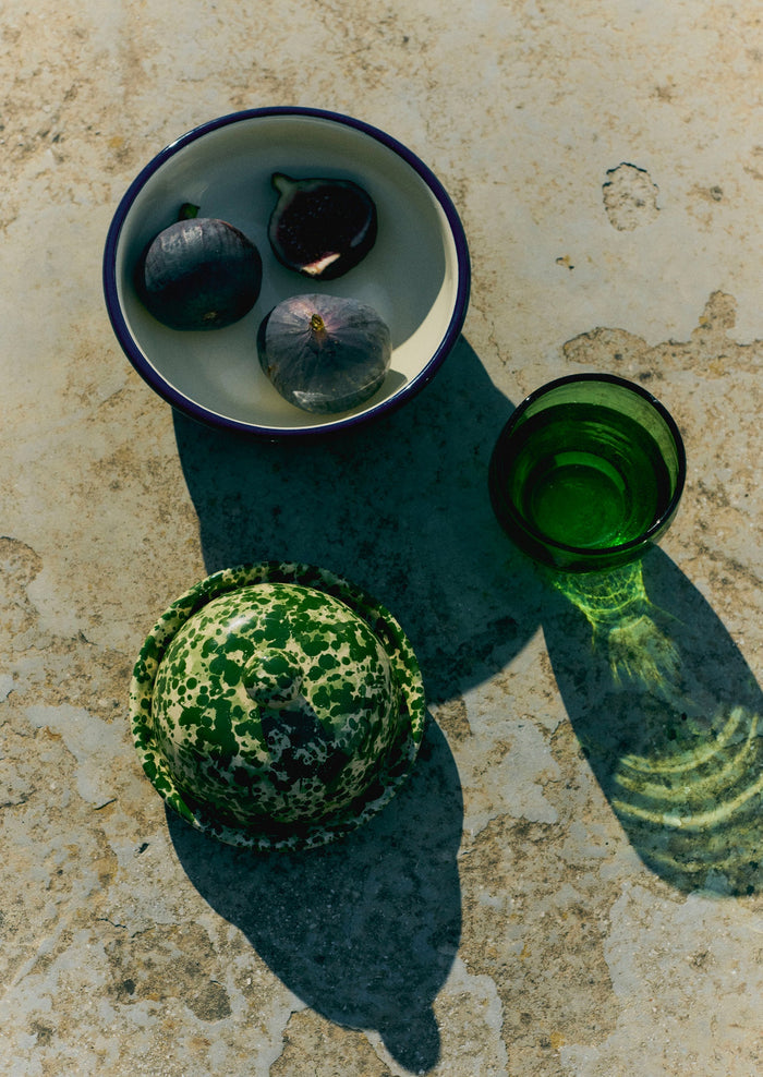 Cortona Splatter Butter Dish | Cream/Leaf