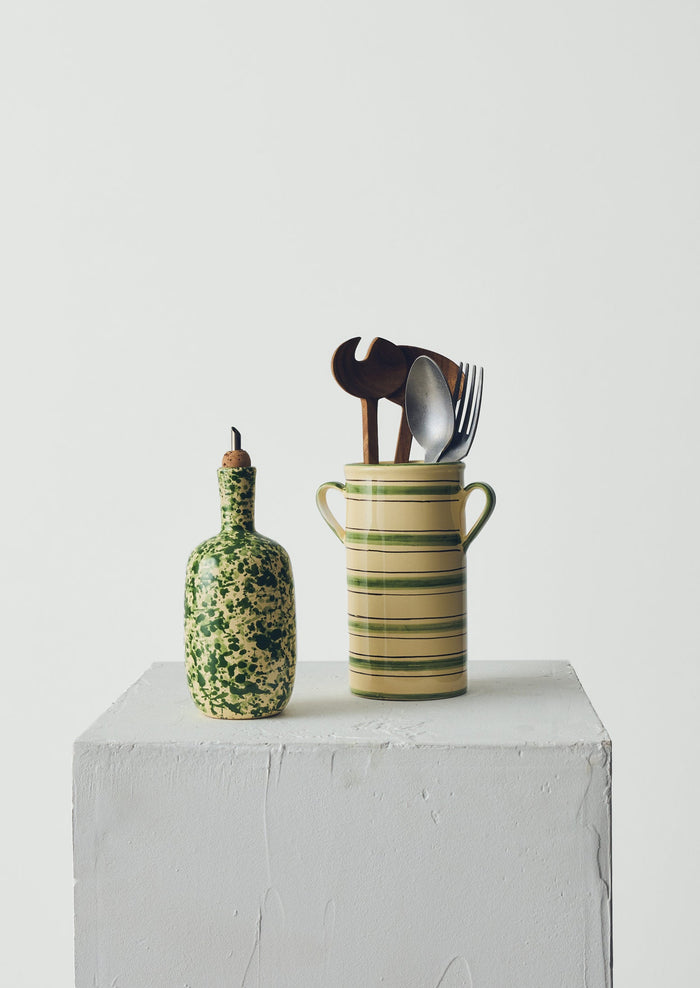 Cortona Stripe Utensil Jar | Cream/Leaf