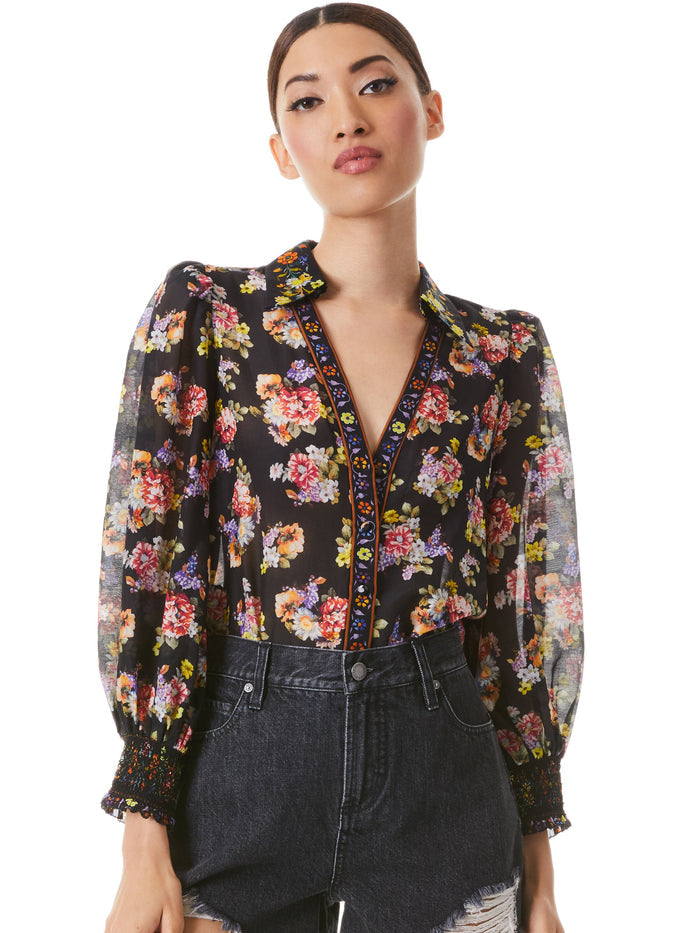 COSIMA BUTTON DOWN BLOUSE - MAGNOLIA FLORAL BLACK/MULTI