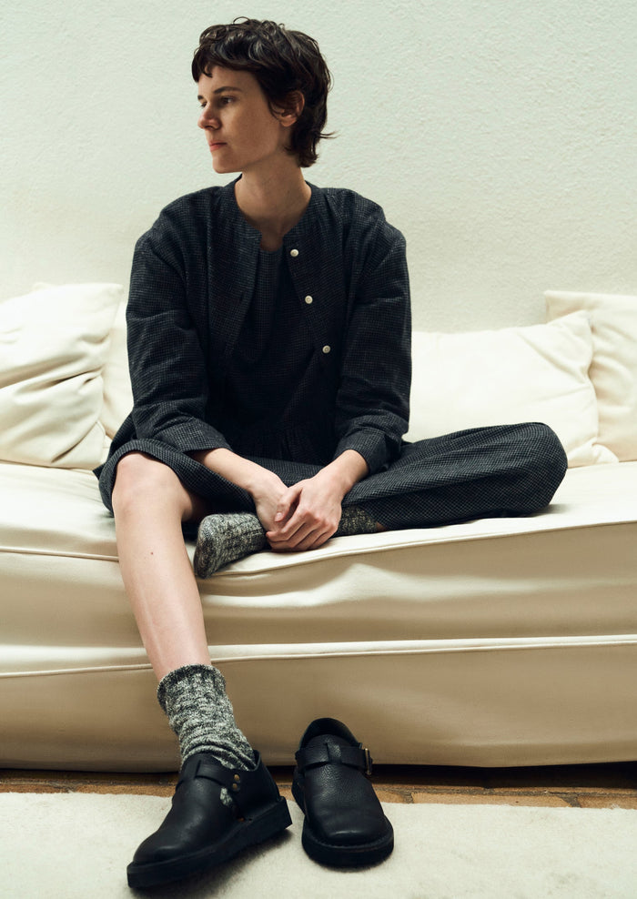 Cotton Cashmere Check Shirt | Black/Ecru