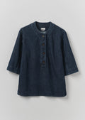Cotton Denim Placket Detail Top | Indigo
