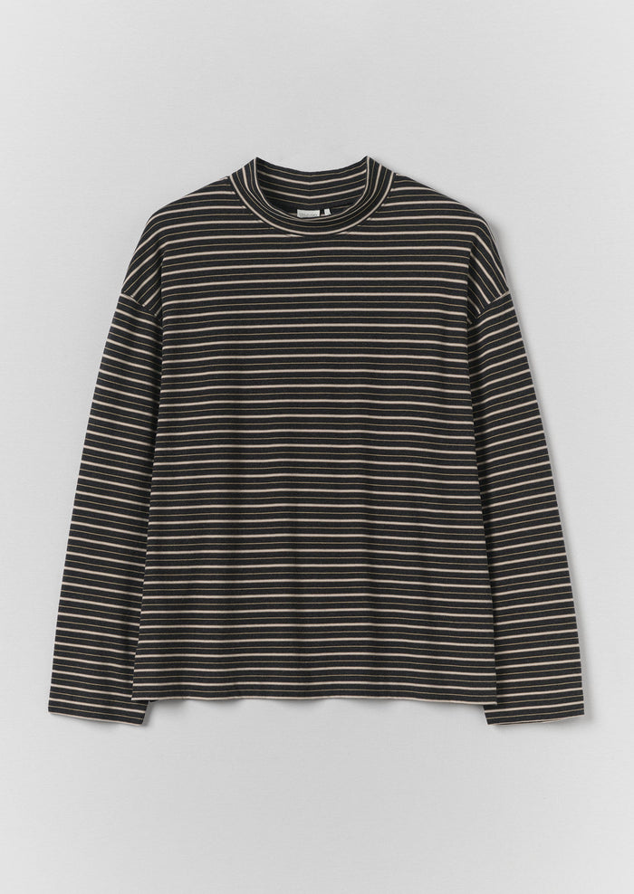 Cotton Jersey Stripe Long Sleeve Tee | Charcoal Multi