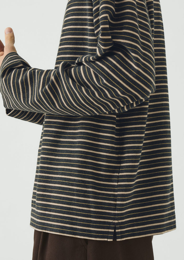 Cotton Jersey Stripe Long Sleeve Tee | Charcoal Multi