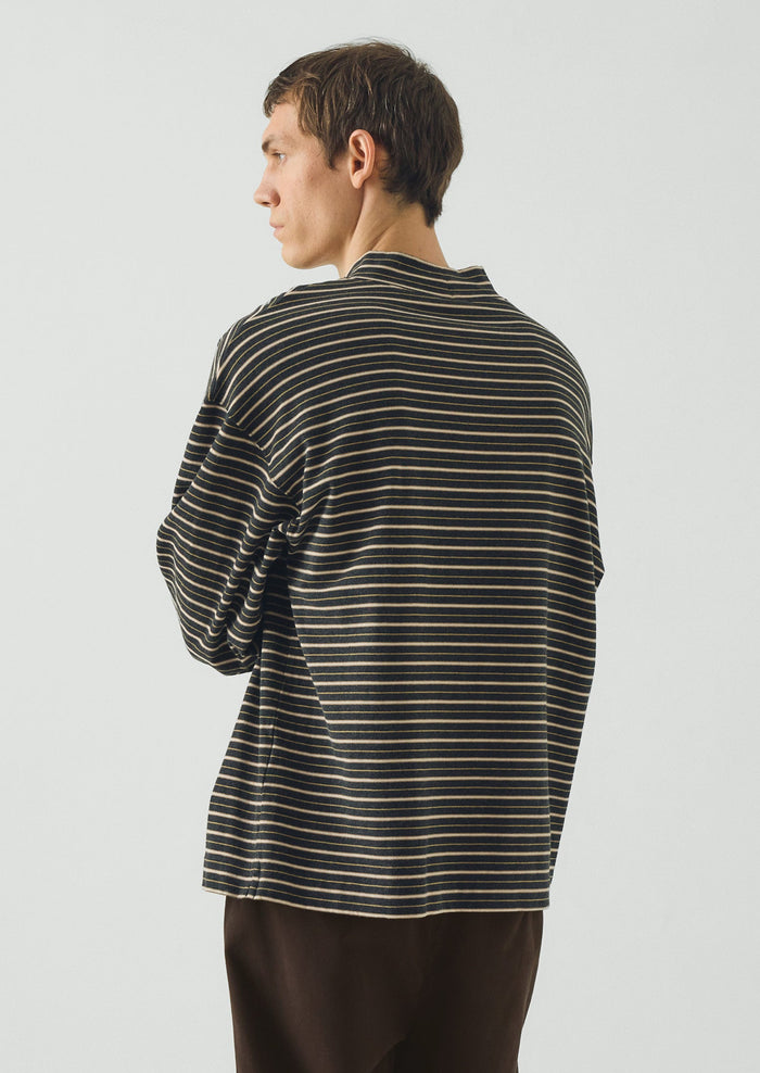 Cotton Jersey Stripe Long Sleeve Tee | Charcoal Multi