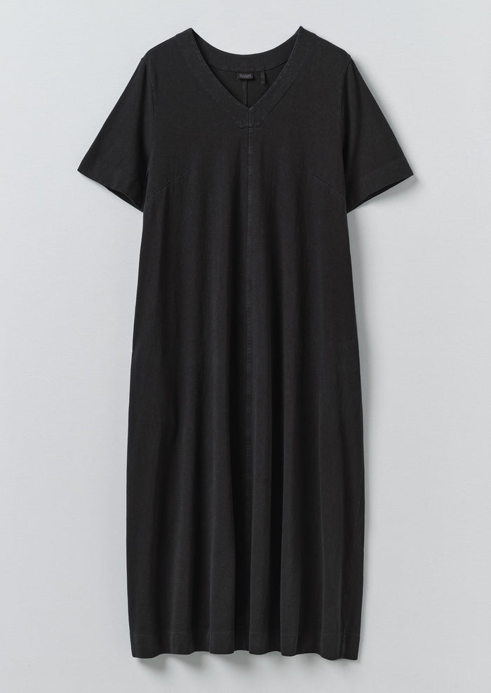 Cotton Jersey V Neck Dress | Washed Black