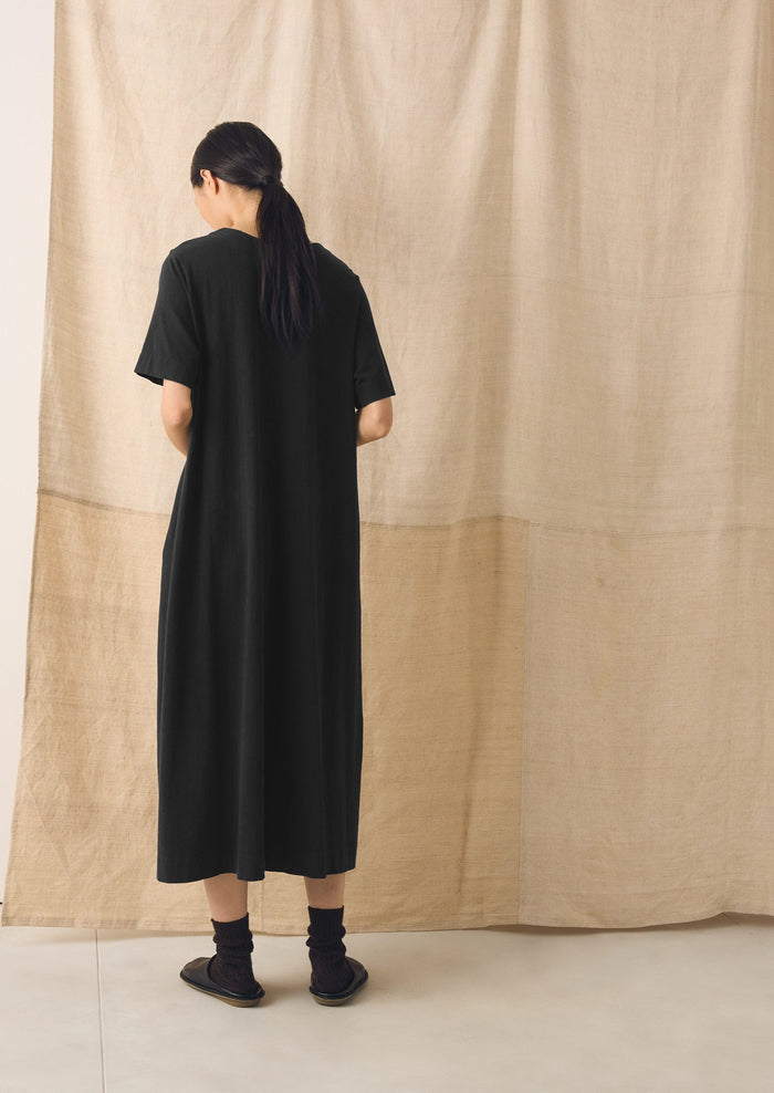 Cotton Jersey V Neck Dress | Washed Black