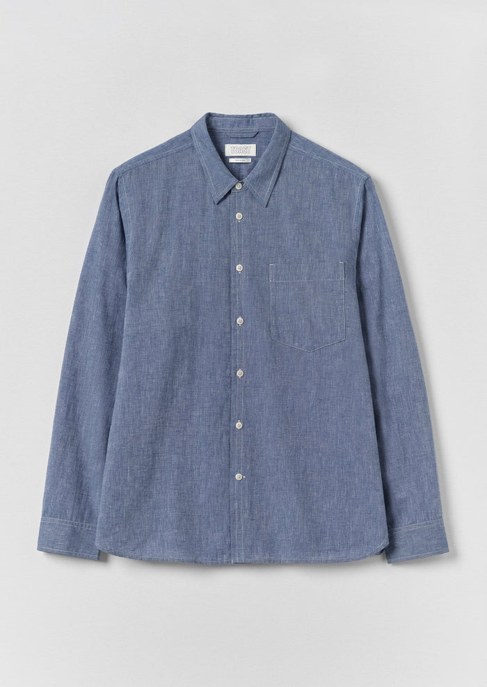 Cotton Linen Chambray Shirt | Chambray Blue