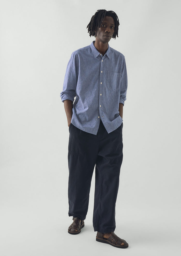 Cotton Linen Chambray Shirt | Chambray Blue