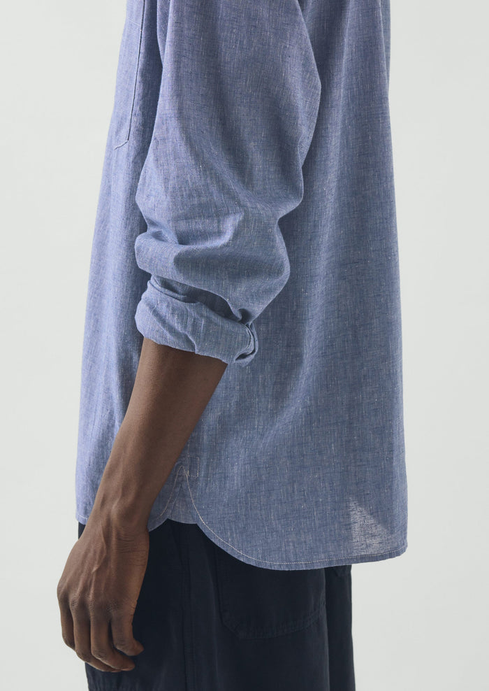 Cotton Linen Chambray Shirt | Chambray Blue