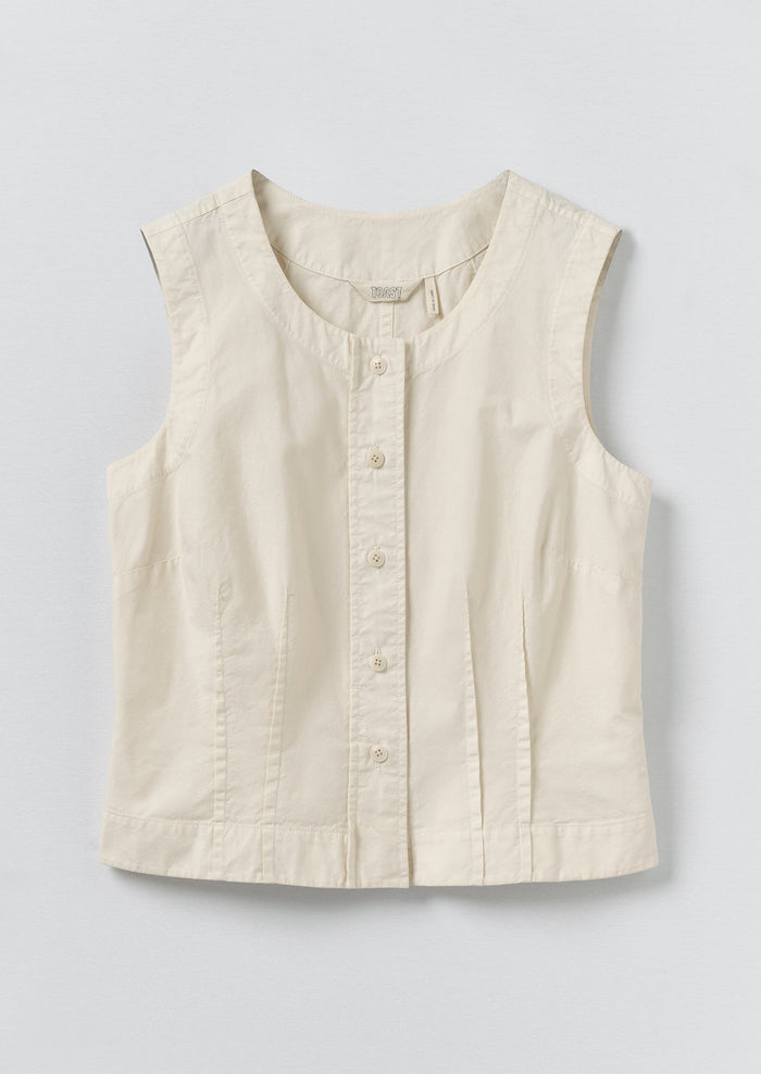 Cotton Linen Poplin Sleeveless Top | Ecru