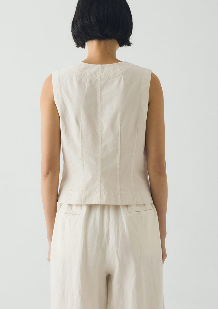 Cotton Linen Poplin Sleeveless Top | Ecru