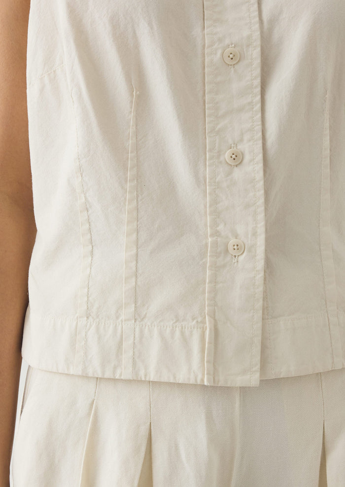 Cotton Linen Poplin Sleeveless Top | Ecru
