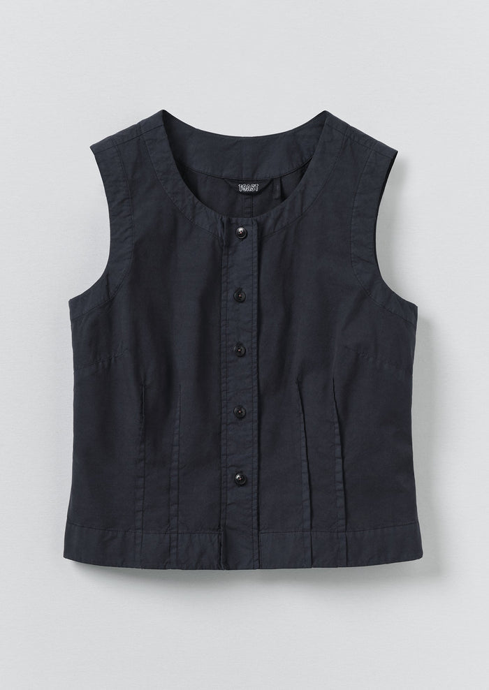 Cotton Linen Poplin Sleeveless Top | Raven Blue
