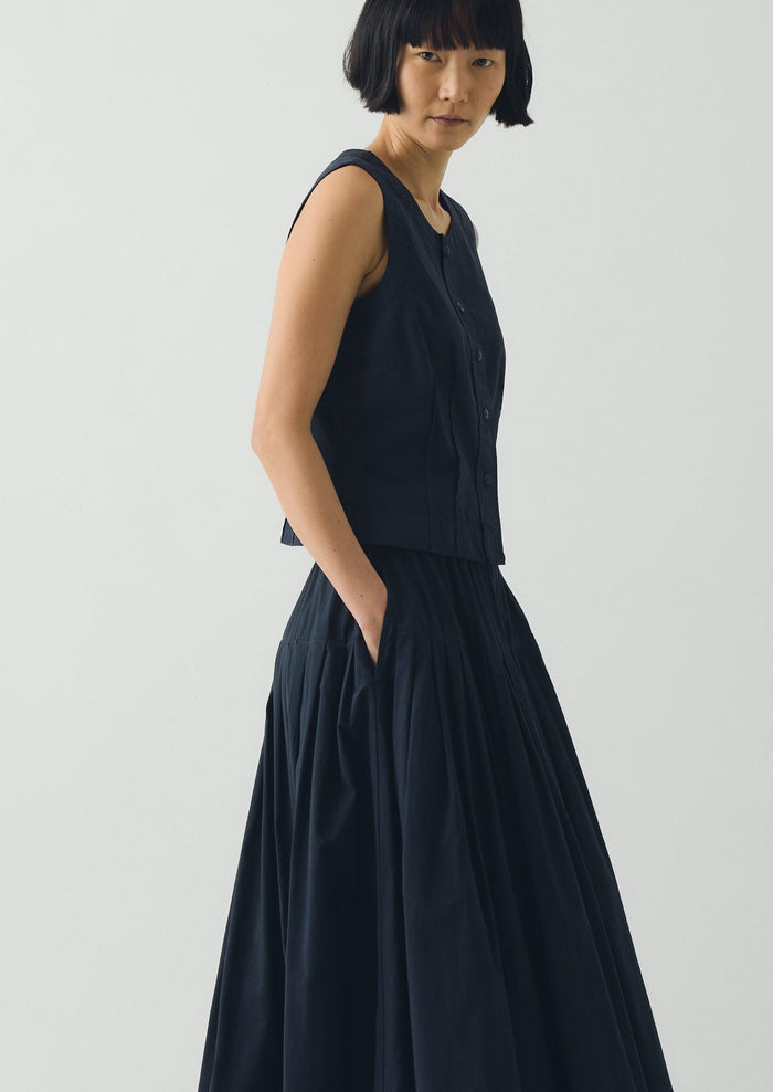 Cotton Linen Poplin Sleeveless Top | Raven Blue