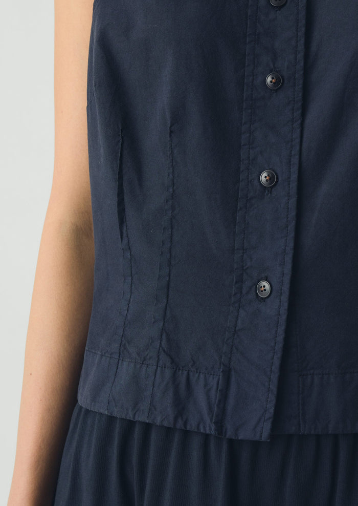 Cotton Linen Poplin Sleeveless Top | Raven Blue