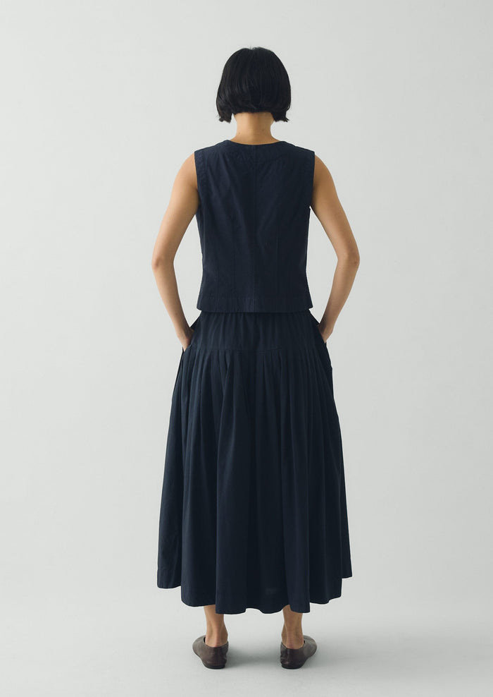 Cotton Linen Poplin Sleeveless Top | Raven Blue