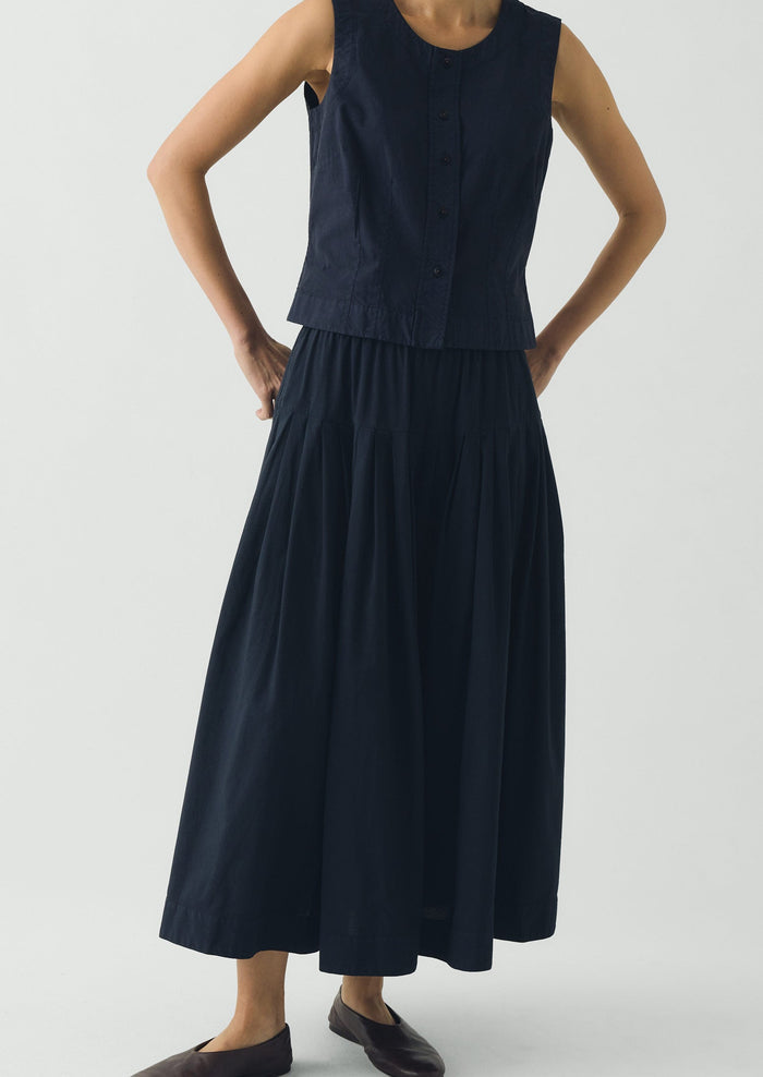 Cotton Linen Poplin Sleeveless Top | Raven Blue