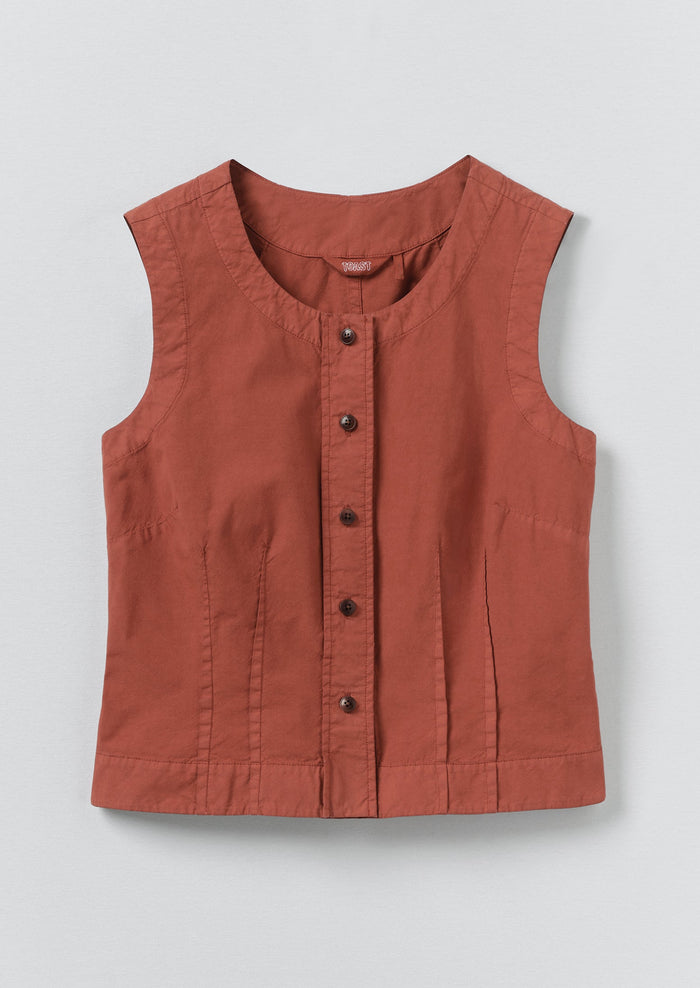 Cotton Linen Poplin Sleeveless Top | Terracotta