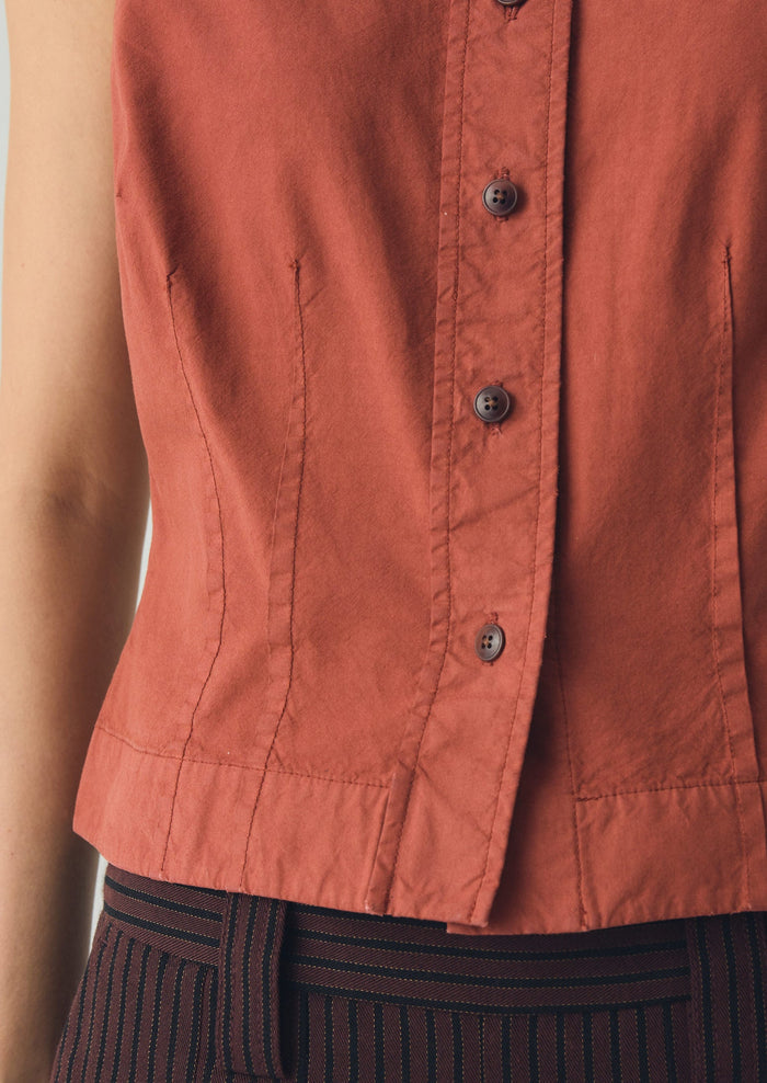 Cotton Linen Poplin Sleeveless Top | Terracotta