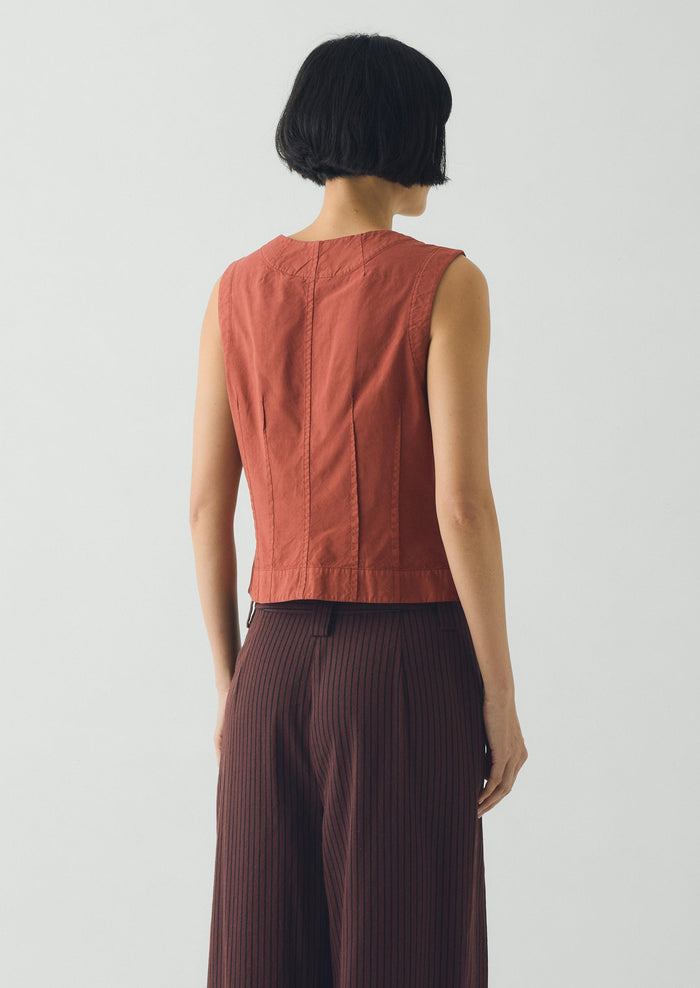 Cotton Linen Poplin Sleeveless Top | Terracotta