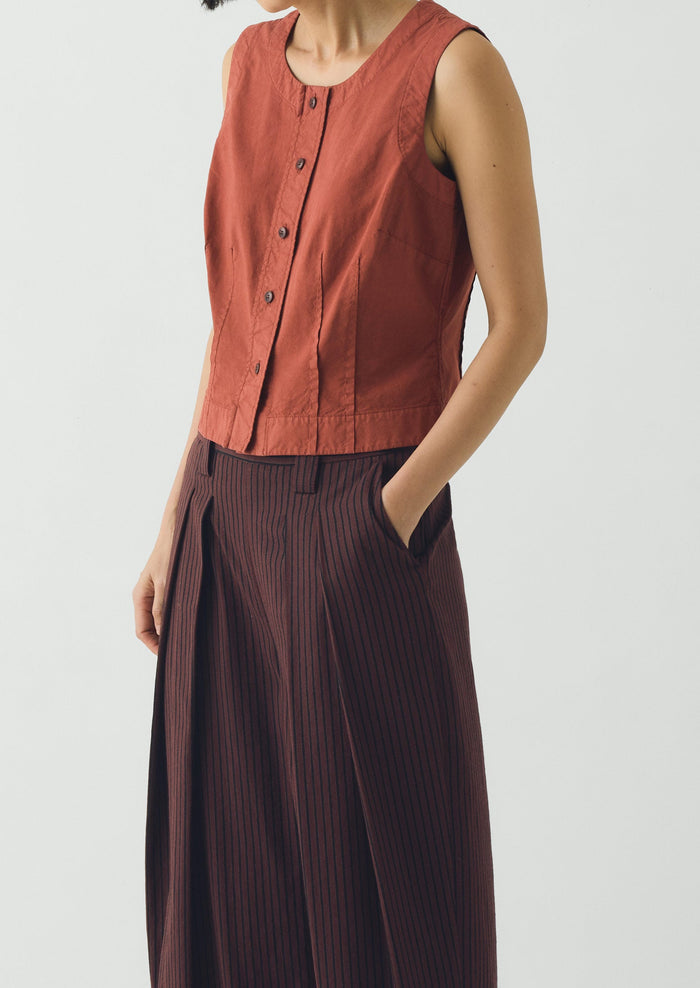 Cotton Linen Poplin Sleeveless Top | Terracotta