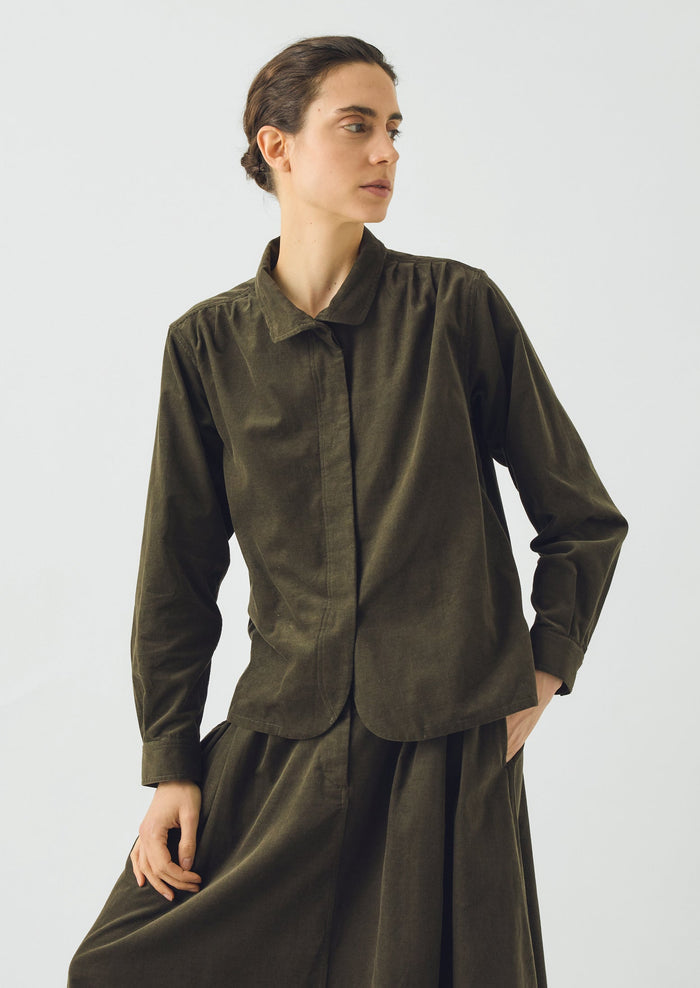 Cotton Needlecord Shirt | Seaweed