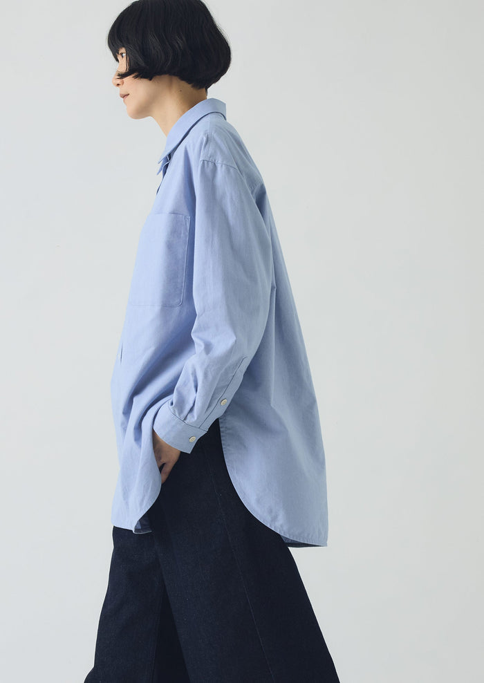 Cotton Oxford Oversized Long Shirt | Chambray Blue