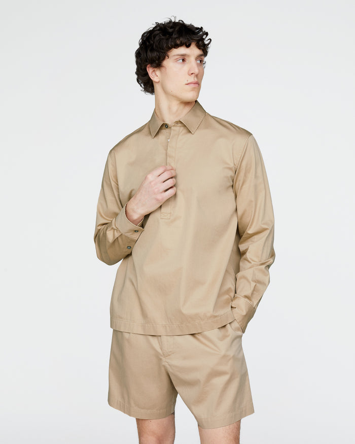 Cotton Poplin Popover Shirt - Macadamia