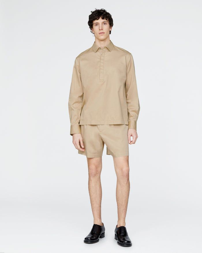 Cotton Poplin Popover Shirt - Macadamia