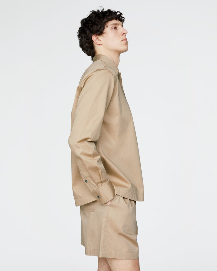 Cotton Poplin Popover Shirt - Macadamia