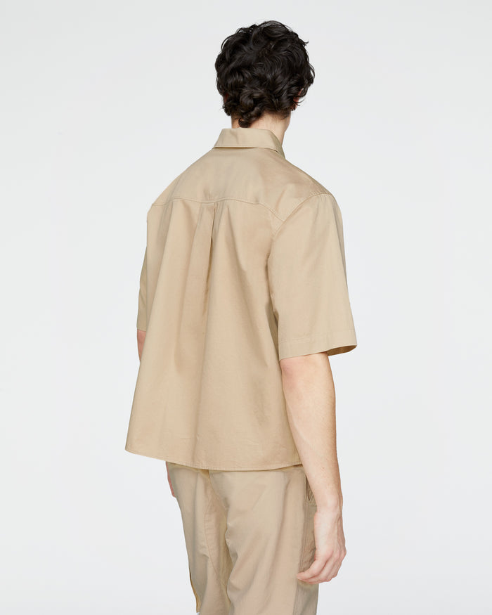 Cotton Poplin Short Sleeve Button Down Shirt - Macadamia