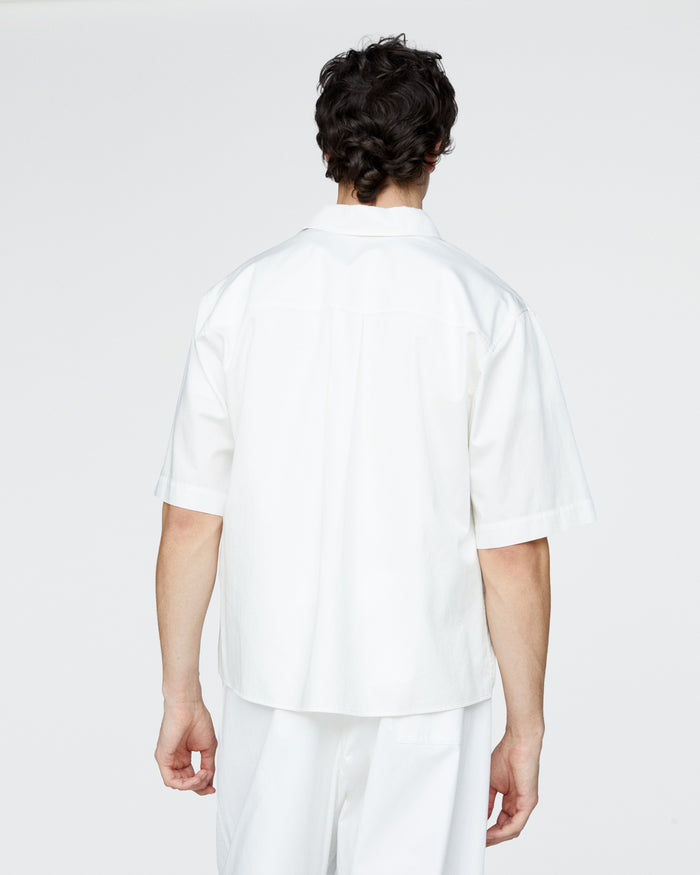 Cotton Poplin Short Sleeve Button Down Shirt - White
