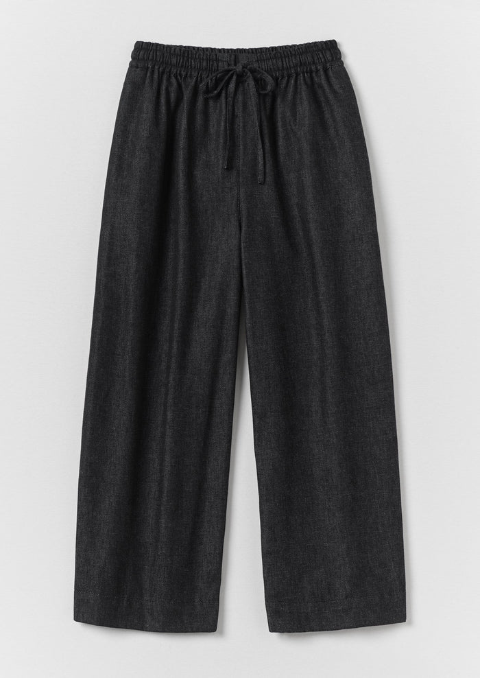 Cotton Twill Wide Leg Pull On Pants | Charcoal
