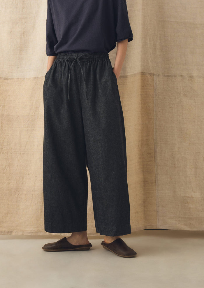 Cotton Twill Wide Leg Pull On Pants | Charcoal