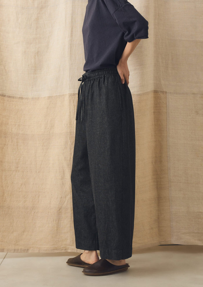 Cotton Twill Wide Leg Pull On Pants | Charcoal