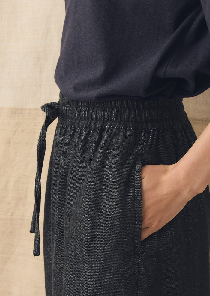 Cotton Twill Wide Leg Pull On Pants | Charcoal