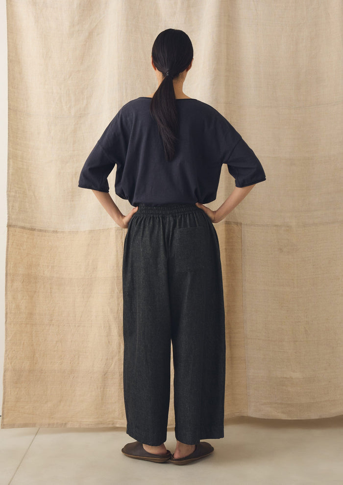 Cotton Twill Wide Leg Pull On Pants | Charcoal