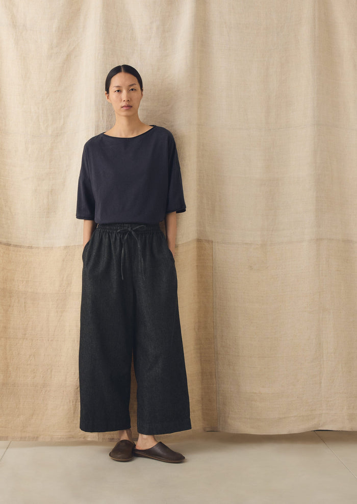 Cotton Twill Wide Leg Pull On Pants | Charcoal