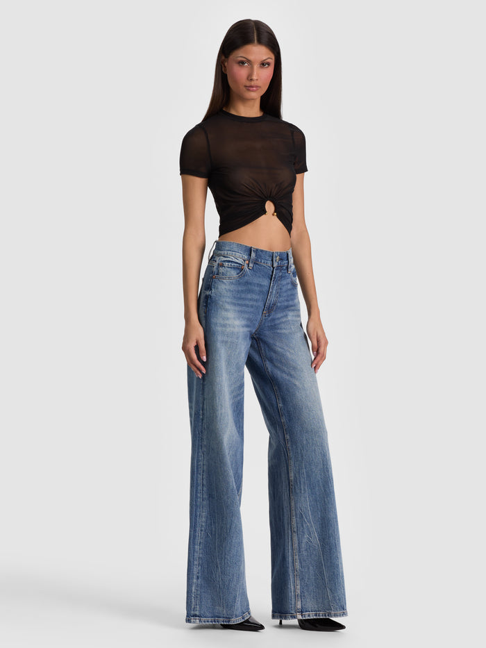 COURTNEY RUCHED FRONT TEE - BLACK