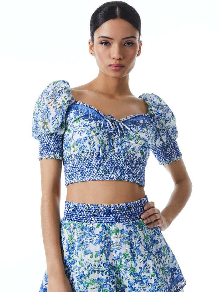 CRAWFORD LACE UP SMOCKED TOP - EVE DITSY/MULTI