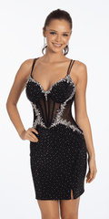 black-silver/size/2/missy/Camille La Vie/Crystal Edge Sweetheart Strappy Back Corset Jersey Bodycon Dress/front