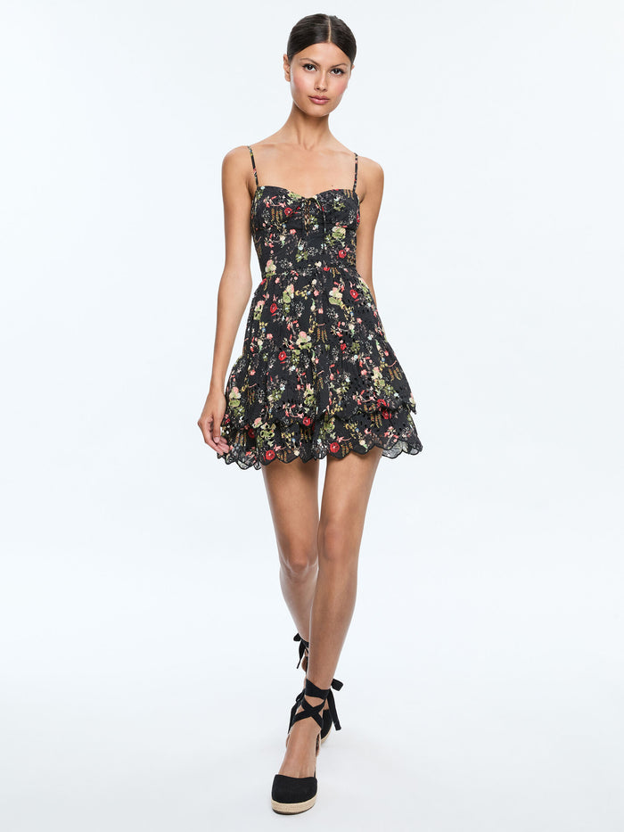 DAISY TIE FRONT TIERED RUFFLE MINI DRESS - BLUSH KISS BLACK