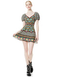 DANA PUFF SLEEVE MINI DRESS - FLOWER POT BLK MULTI