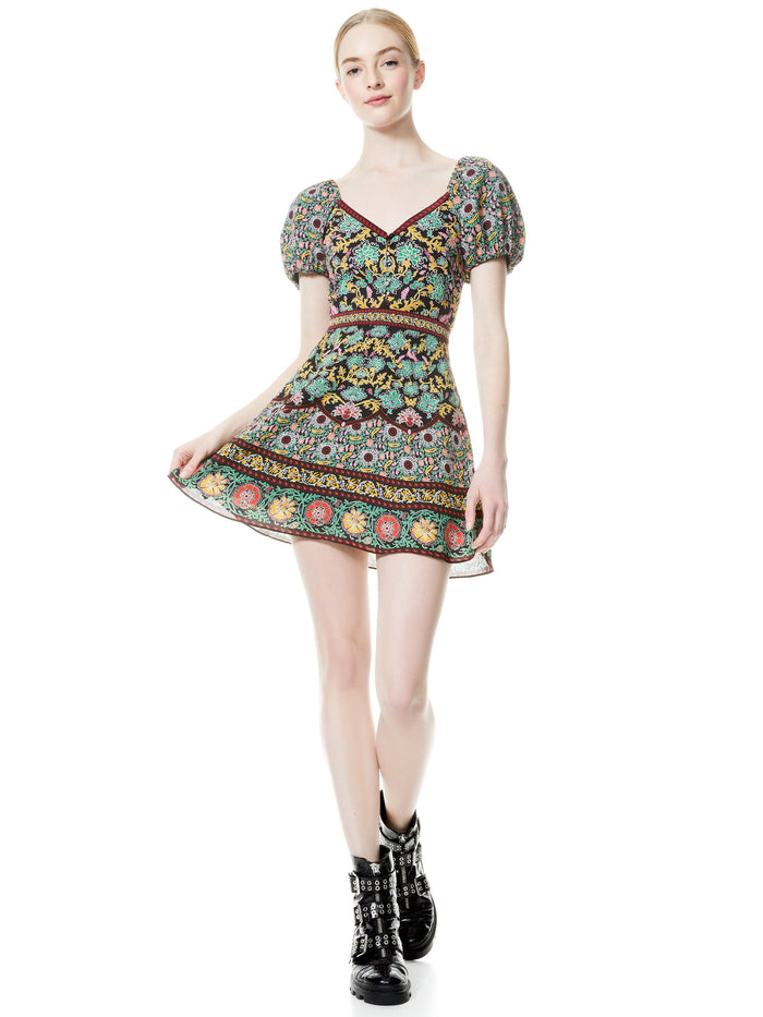 DANA PUFF SLEEVE MINI DRESS - FLOWER POT BLK MULTI