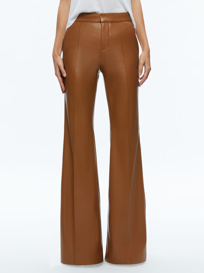 DANETTE VEGAN LEATHER SPLIT HEM TROUSERS - CAMEL