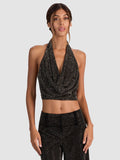 DANI EMBELLISHED HALTER TOP - BLACK