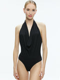 DANI HALTER DEEP COWL NECK BODYSUIT - BLACK