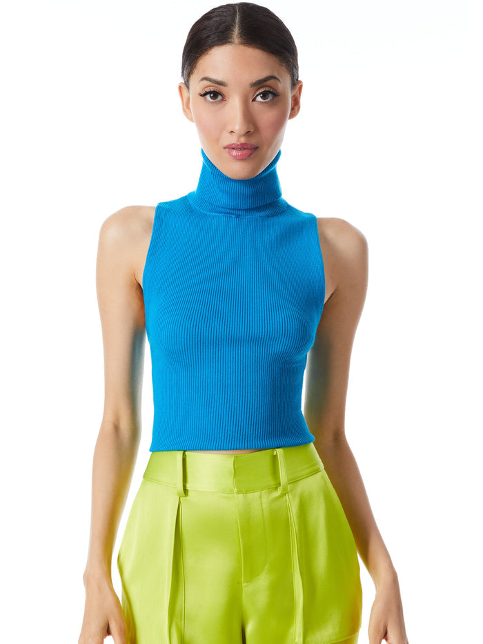 DARCEY TURTLENECK SWEATER TANK - TURKISH BLUE